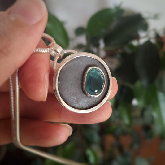 Blue Tourmaline Moon Pendant