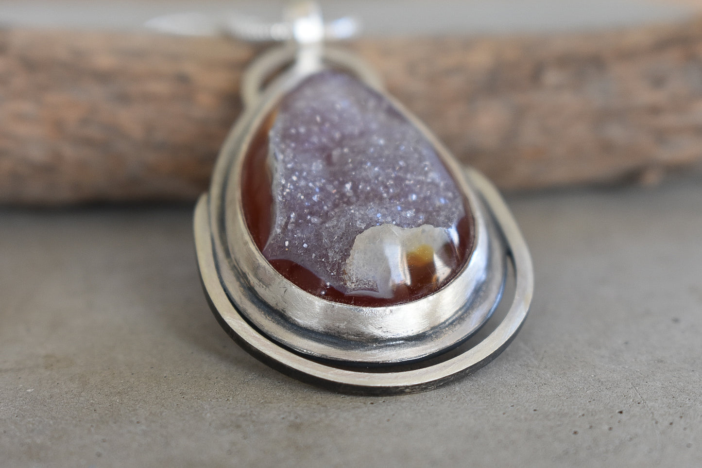 Druzy Agate & Eco Silver Tear drop Pendant