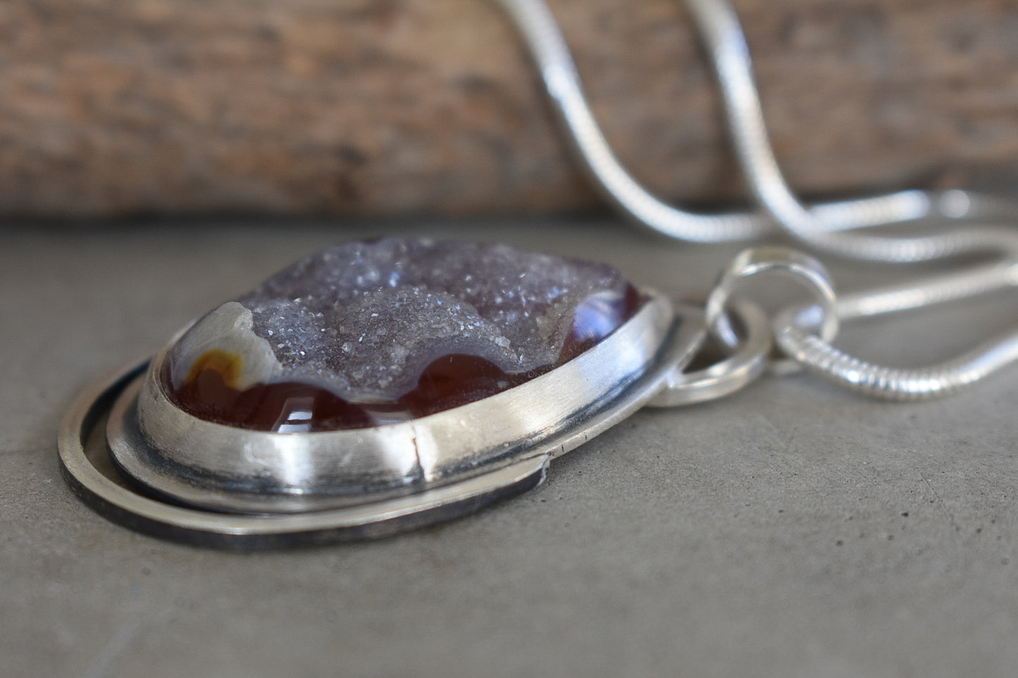 Druzy Agate & Eco Silver Tear drop Pendant