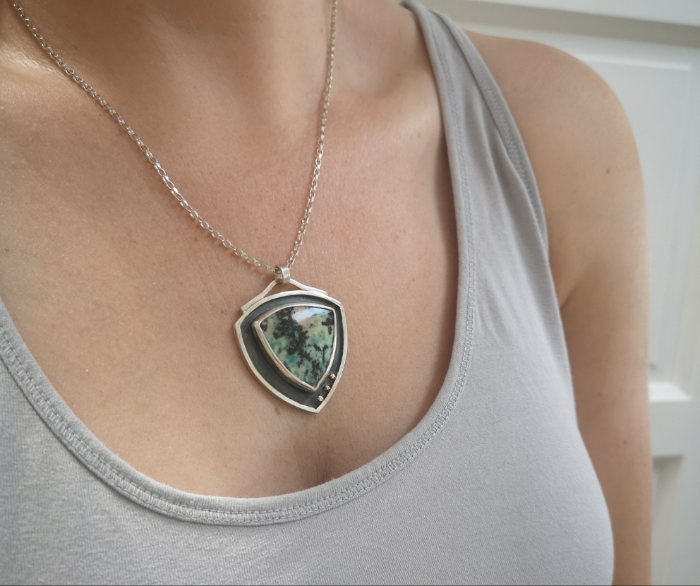Opalised Wood Triangular Pendant