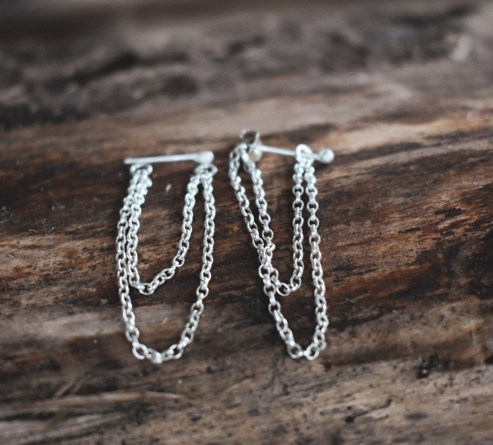 Layered Chain earring with Teeny Tiny studs