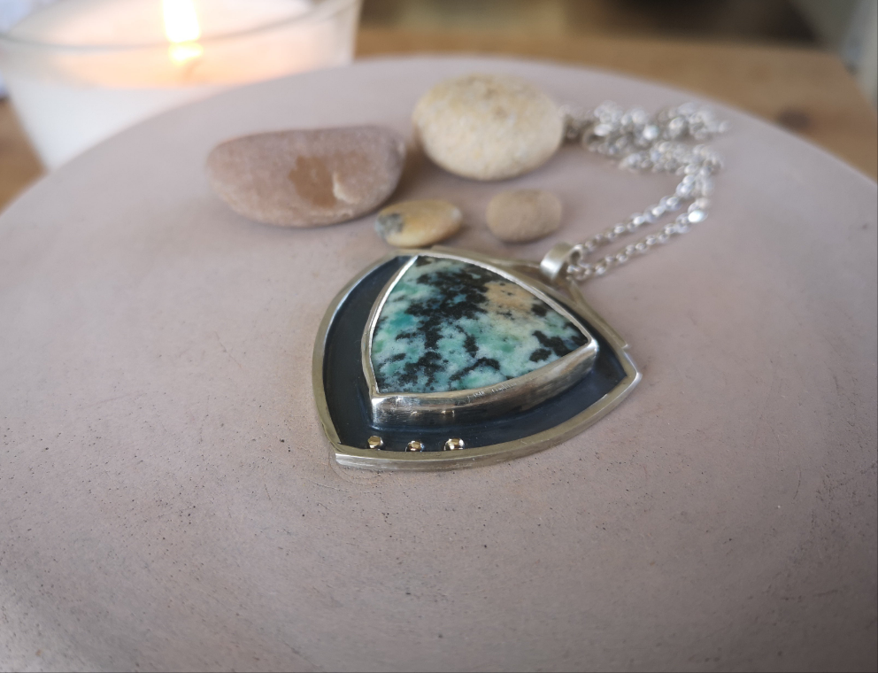 Opalised Wood Triangular Pendant