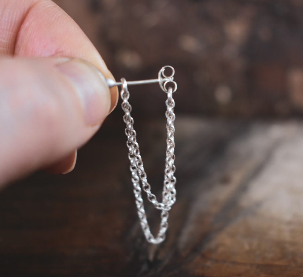 Layered Chain earring with Teeny Tiny studs