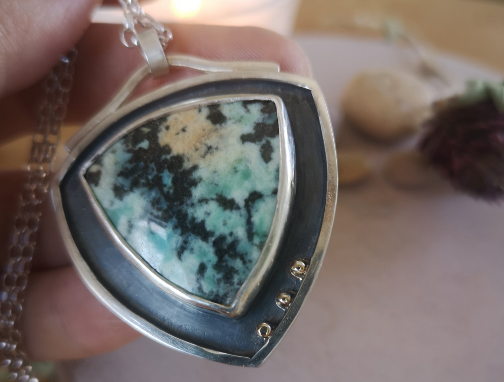 Opalised Wood Triangular Pendant