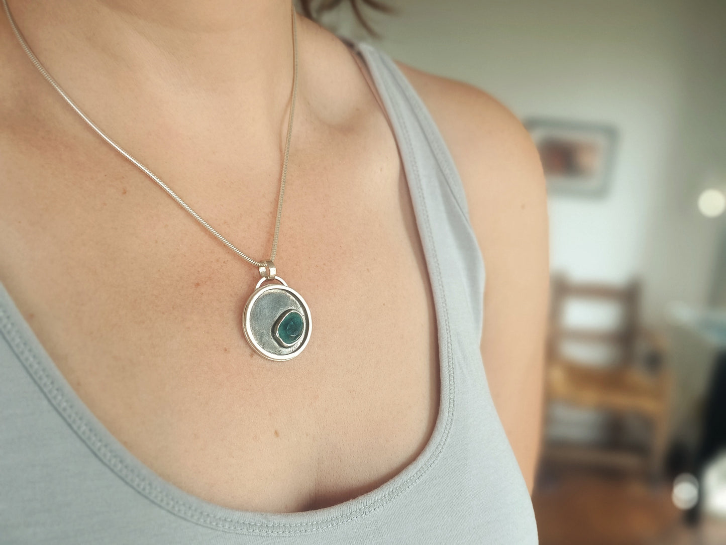 Blue Tourmaline Moon Pendant