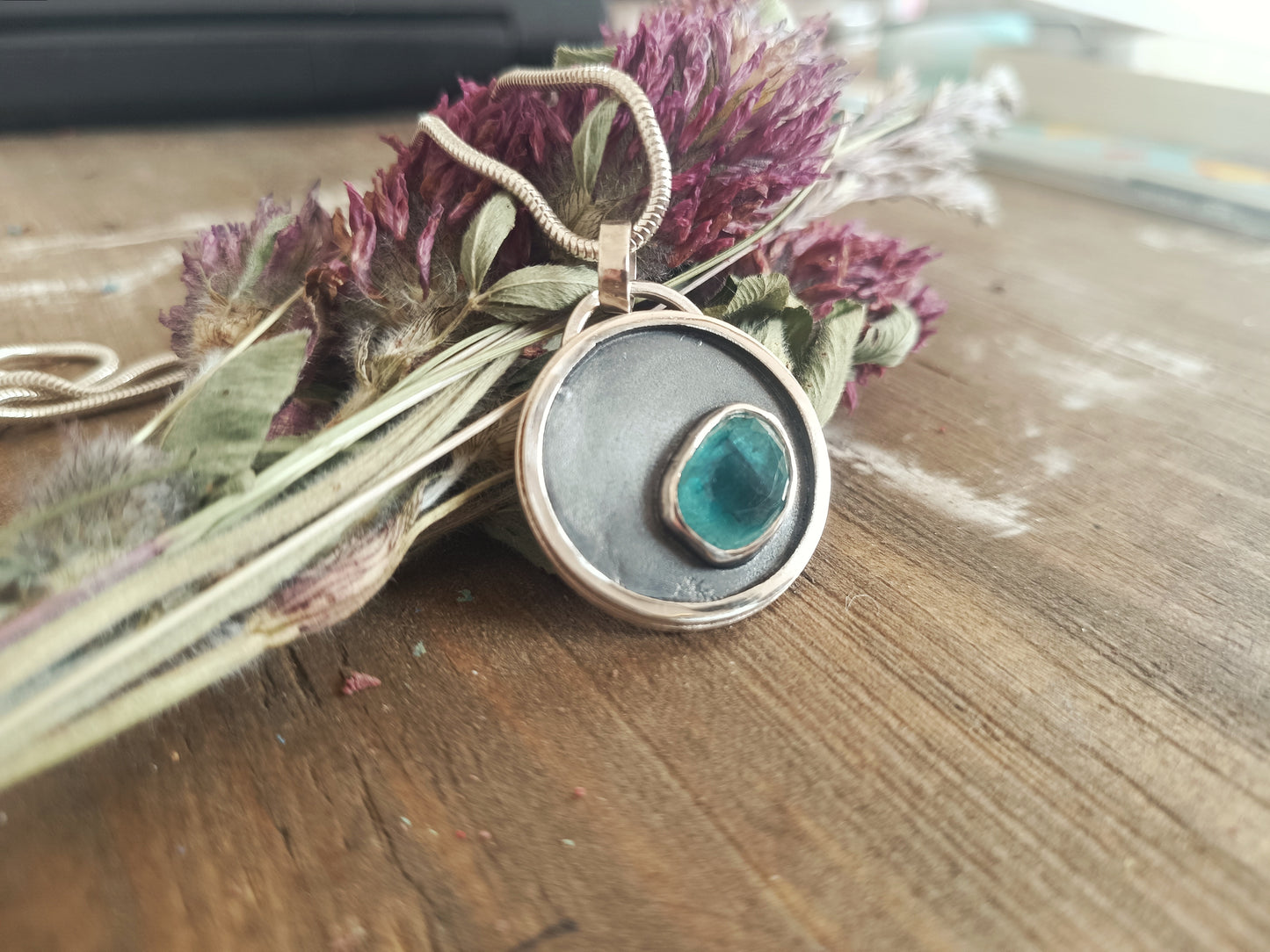 Blue Tourmaline Moon Pendant