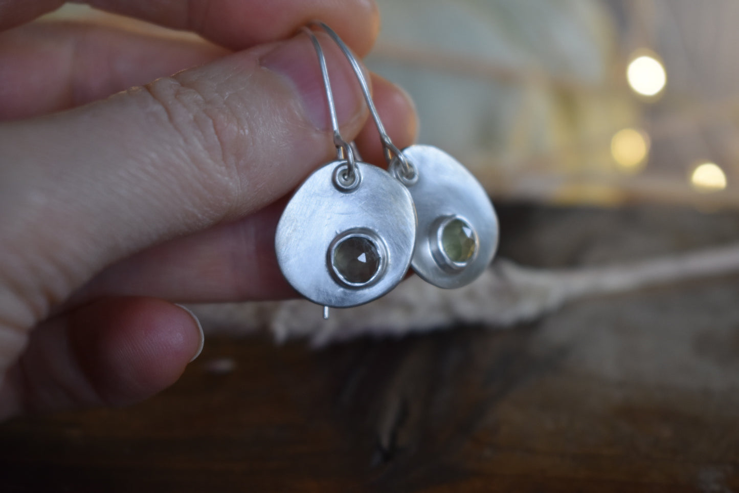 Asymmetric Drop Earrings Prehnite