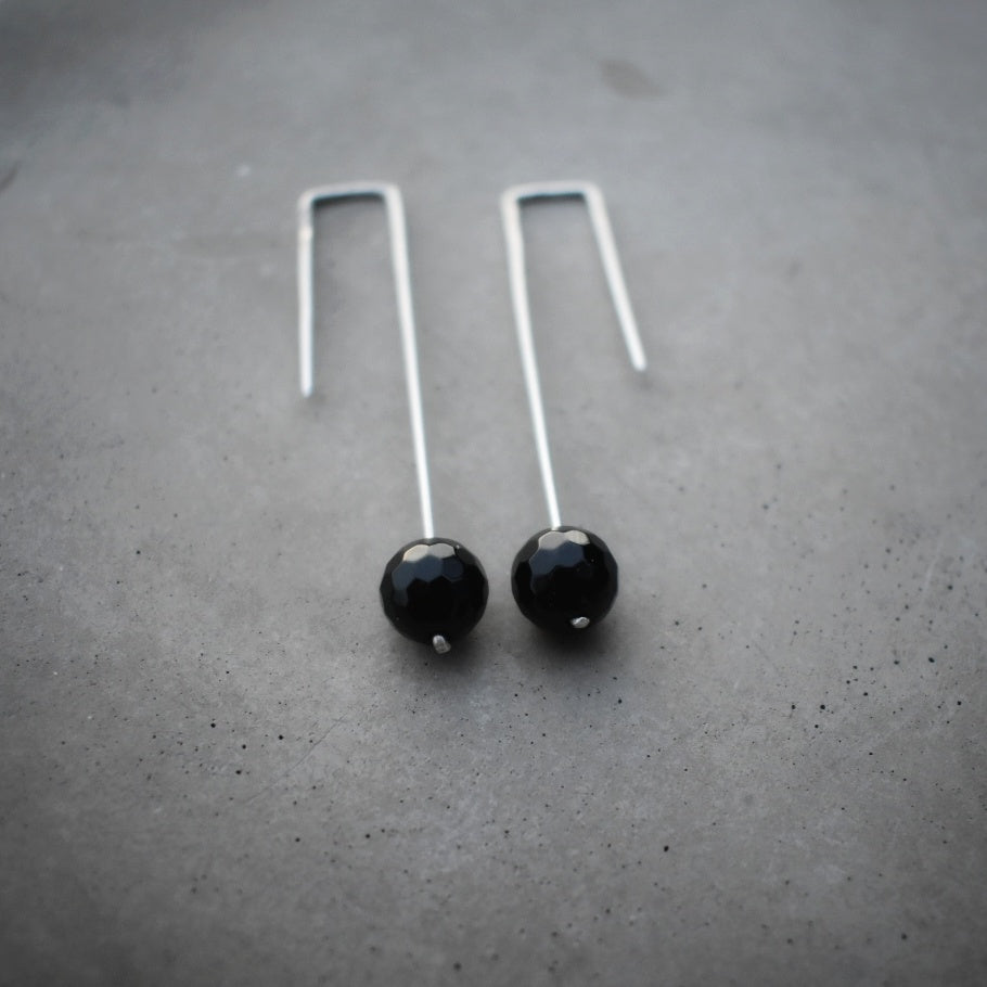 Black Agate Onyx Faceted Reversable Drop Earrings