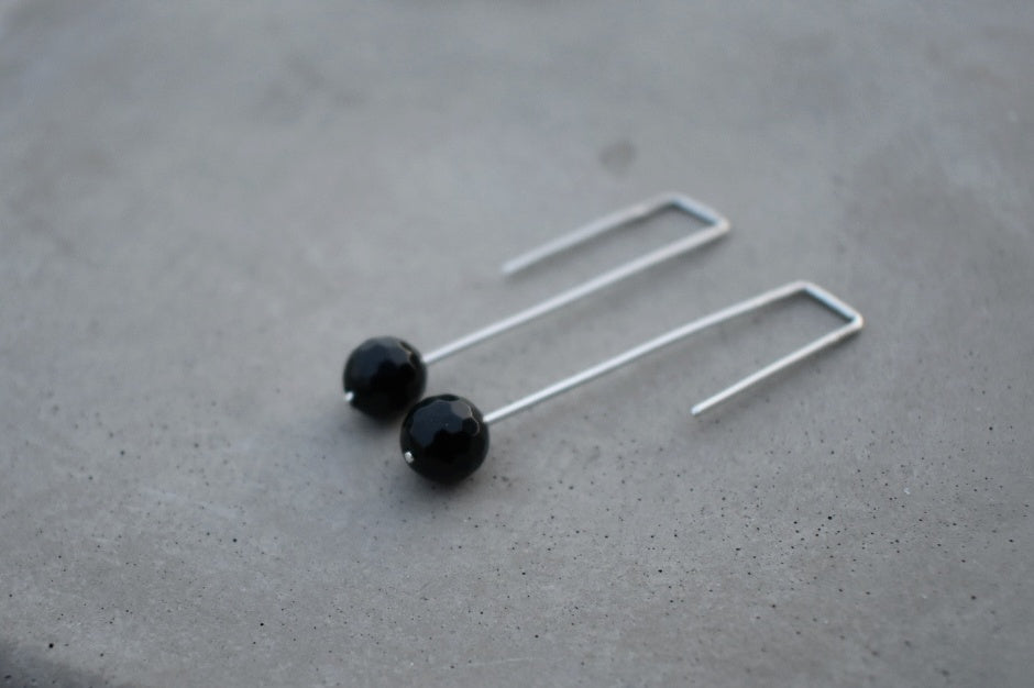 Black Agate Onyx Faceted Reversable Drop Earrings