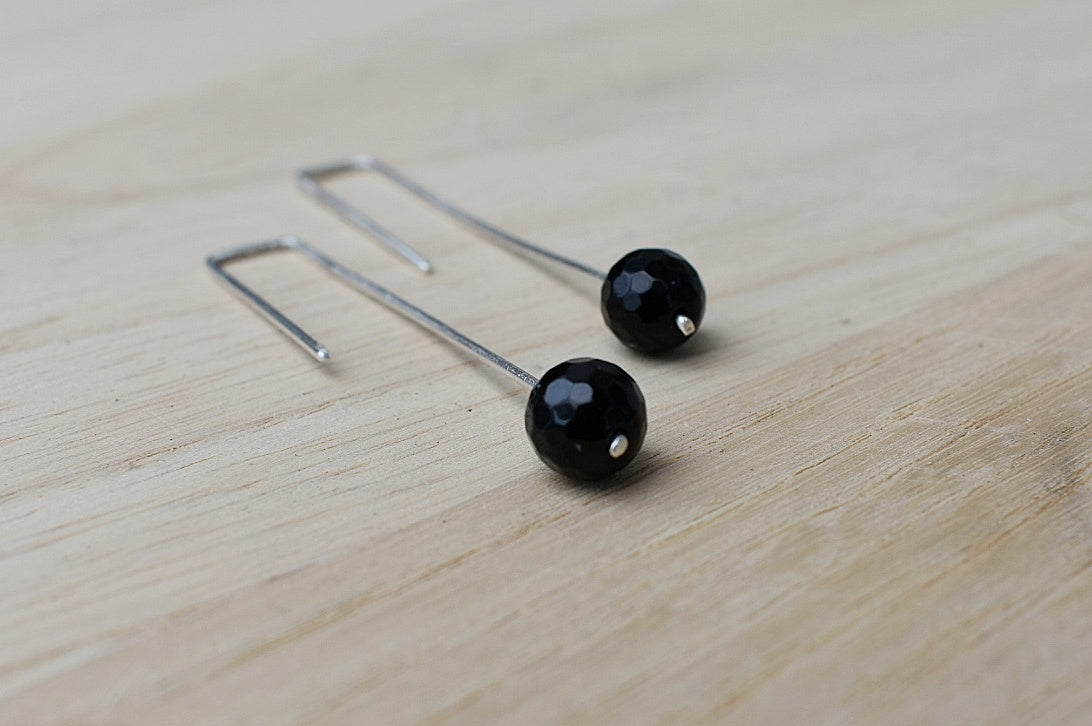 Black Agate Onyx Faceted Reversable Drop Earrings