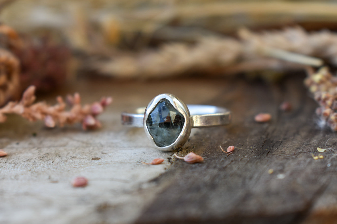 Tourmalated Prehnite & Eco Silver Ring