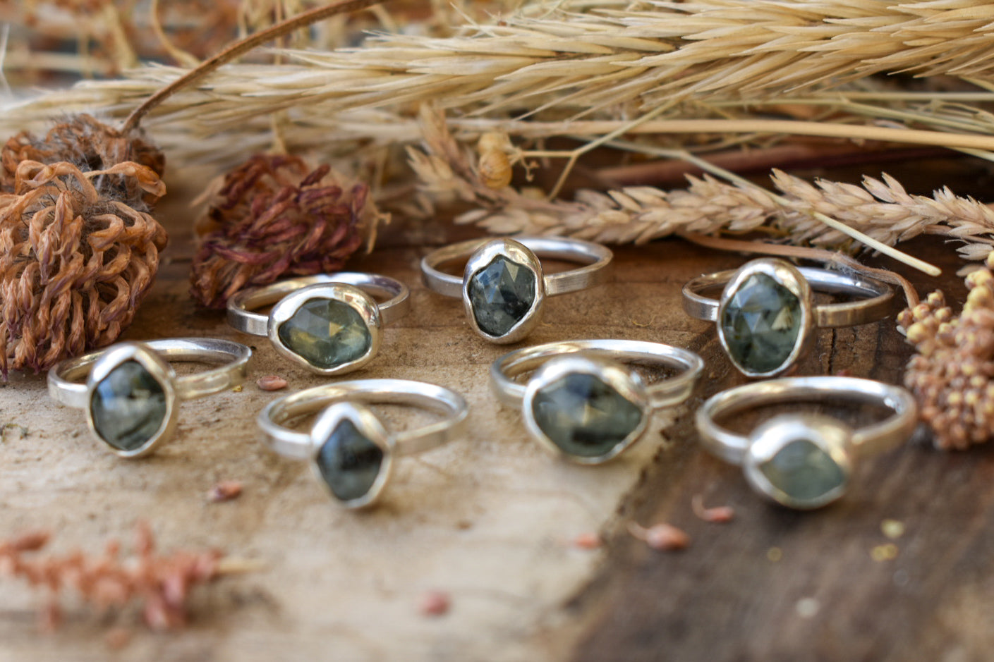 Tourmalated Prehnite & Eco Silver Ring