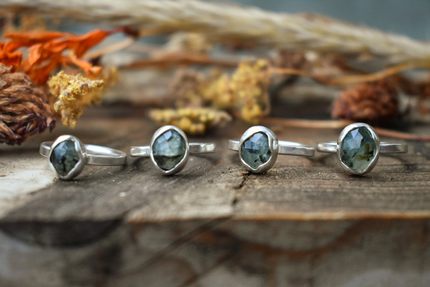 Tourmalated Prehnite & Eco Silver Ring
