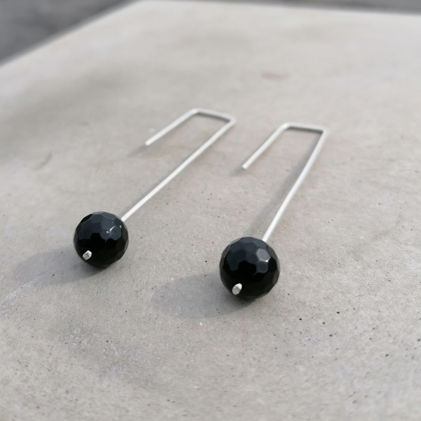 Black Agate Onyx Faceted Reversable Drop Earrings