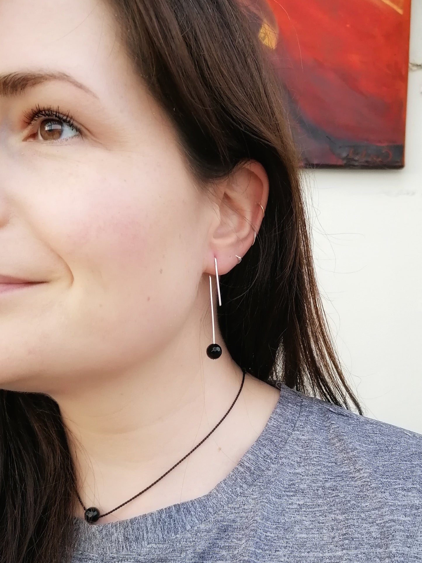Black Agate Onyx Faceted Reversable Drop Earrings