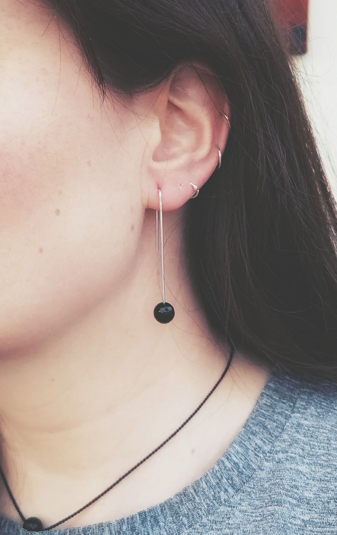 Black Agate Onyx Faceted Reversable Drop Earrings