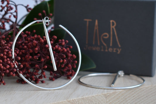 Statement hoop earrings with bar, handmade Irish hoop earrings