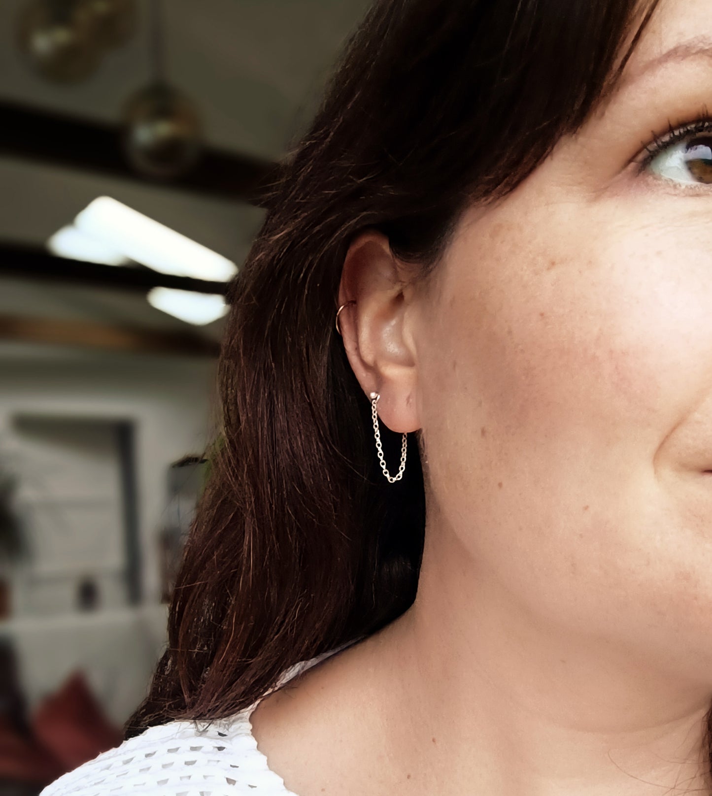 Chain Earrings with Teeny Tiny Studs