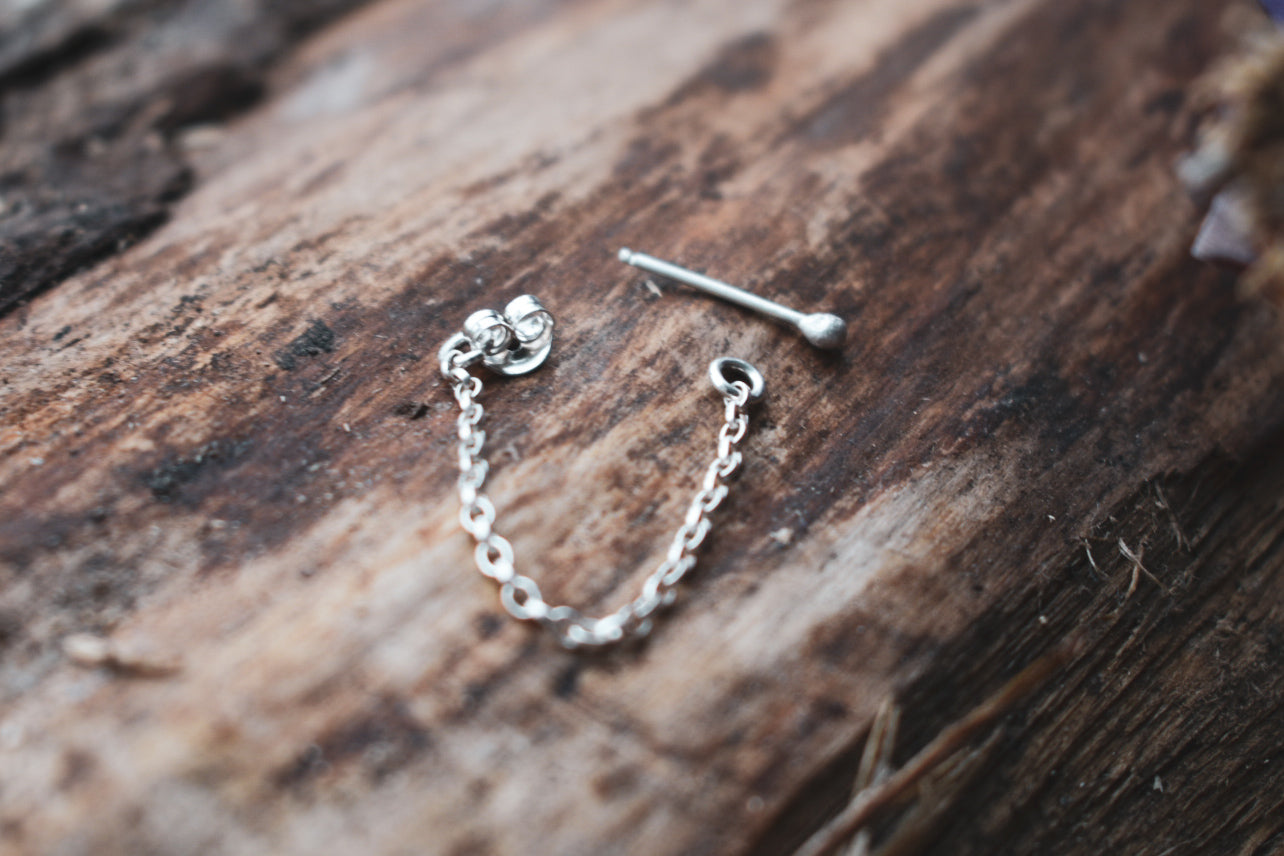 Chain Earrings with Teeny Tiny Studs