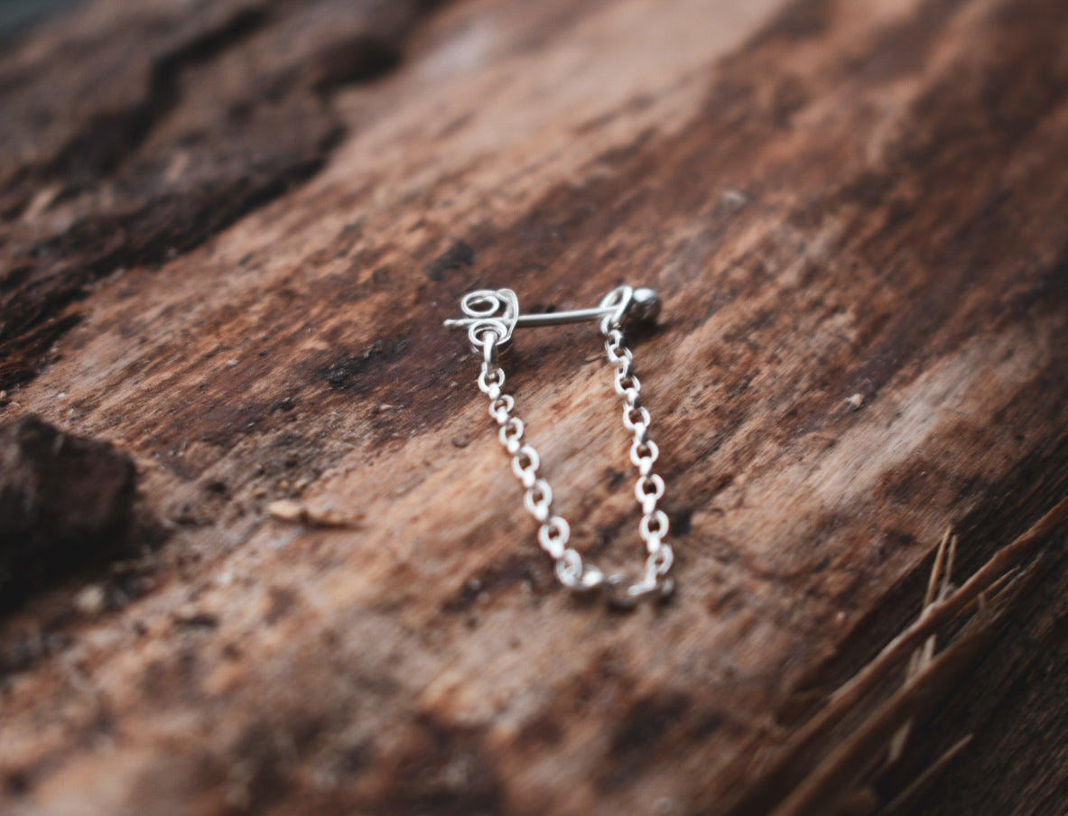 Chain Earrings with Teeny Tiny Studs