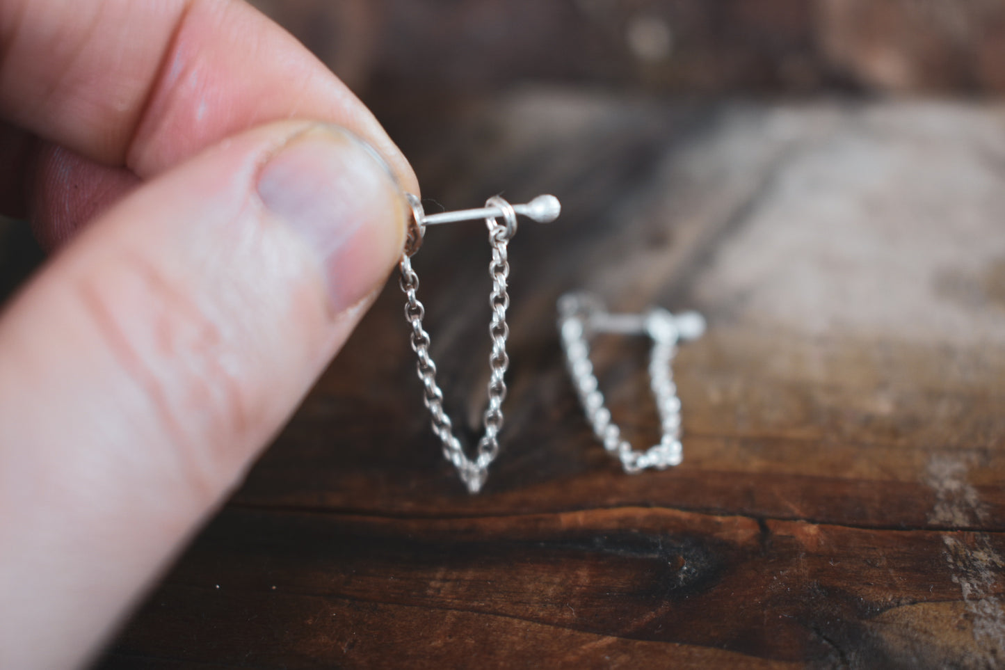 Chain Earrings with Teeny Tiny Studs