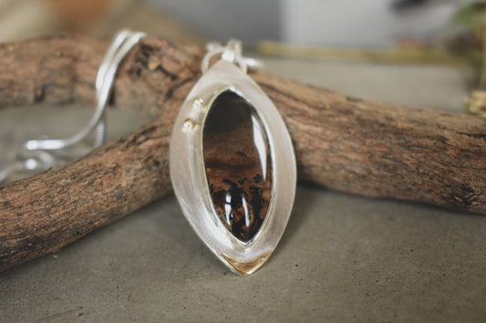 Chocolate Jasper Marquise Shape with Silver & Gold