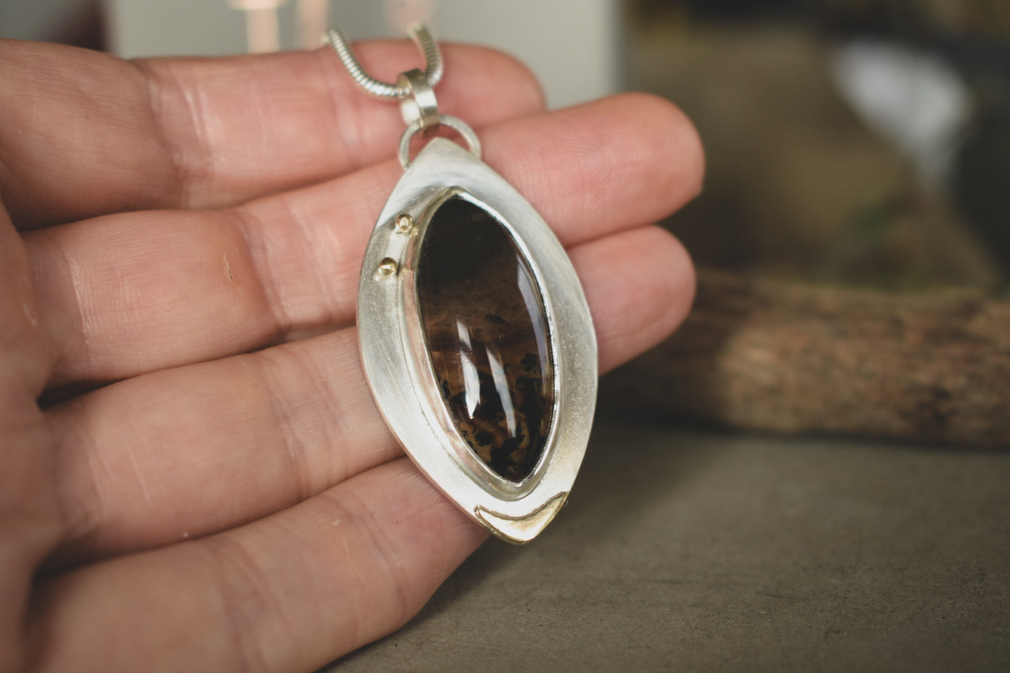 Chocolate Jasper Marquise Shape with Silver & Gold