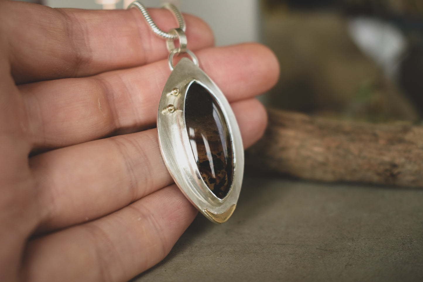 Chocolate Jasper Marquise Shape with Silver & Gold