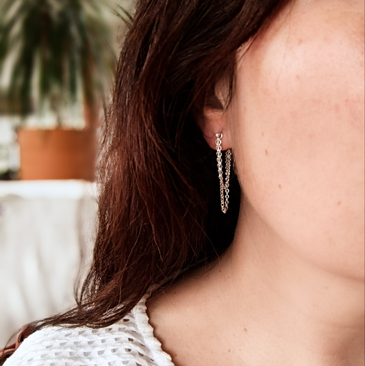 Layered Chain earring with Teeny Tiny studs