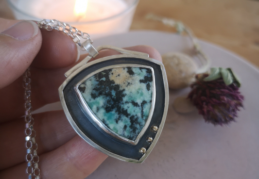 Opalised Wood Triangular Pendant