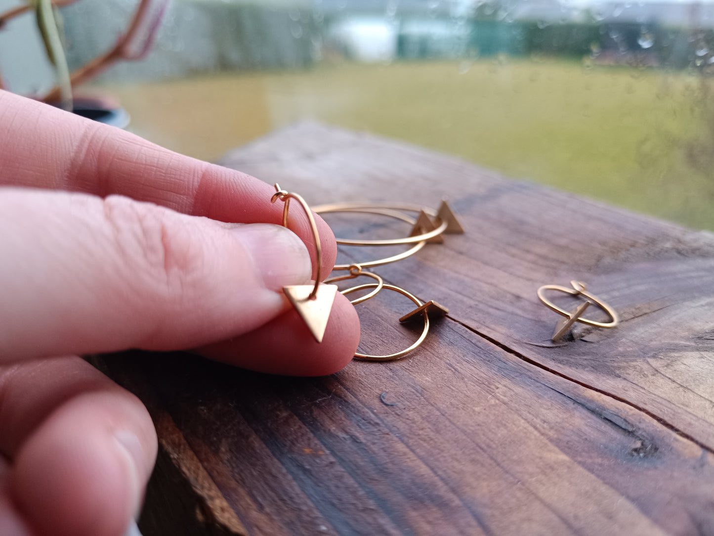 Gold triangle hoops, 3 sizes