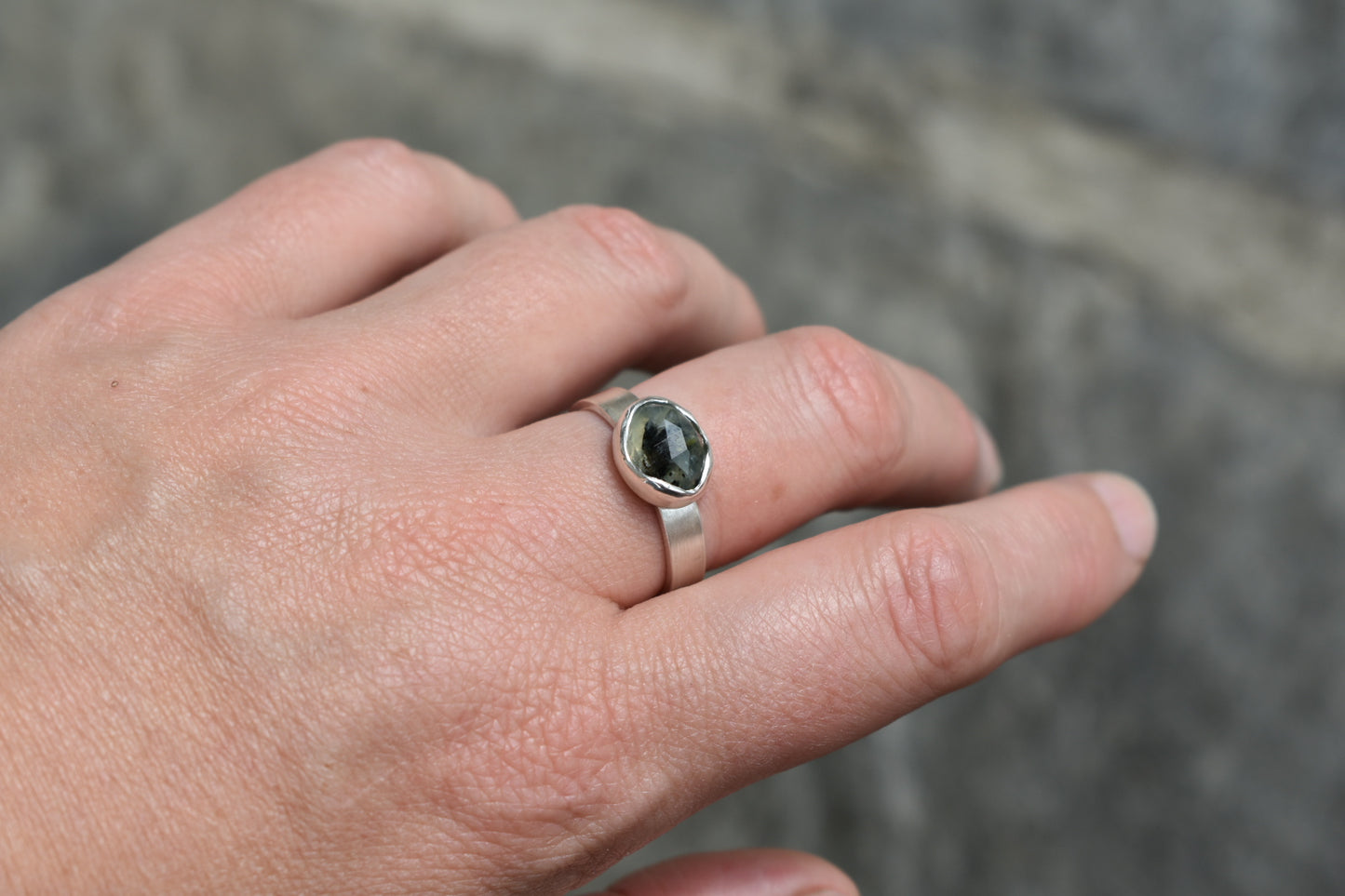 Organic Tourmalated Prehnite Ring