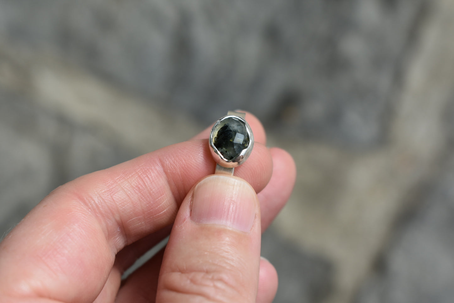 Organic Tourmalated Prehnite Ring