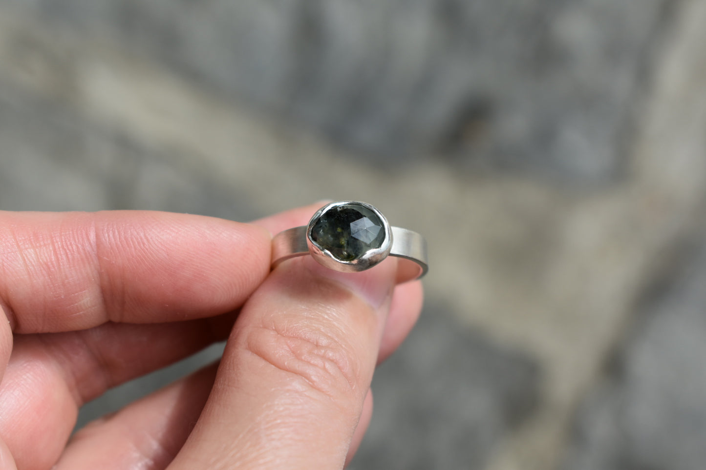 Organic Tourmalated Prehnite Ring