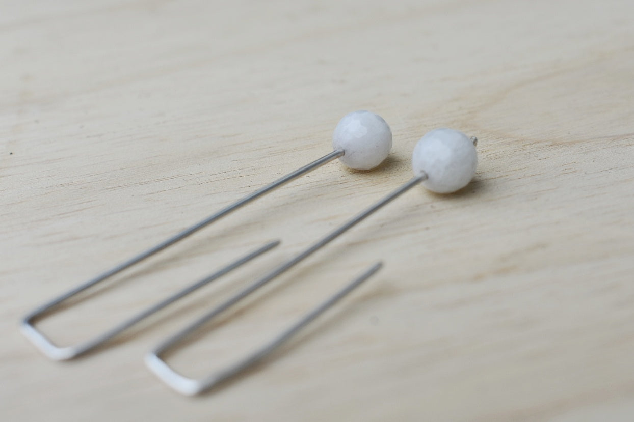 White Moonstone Angular Drop Earrings