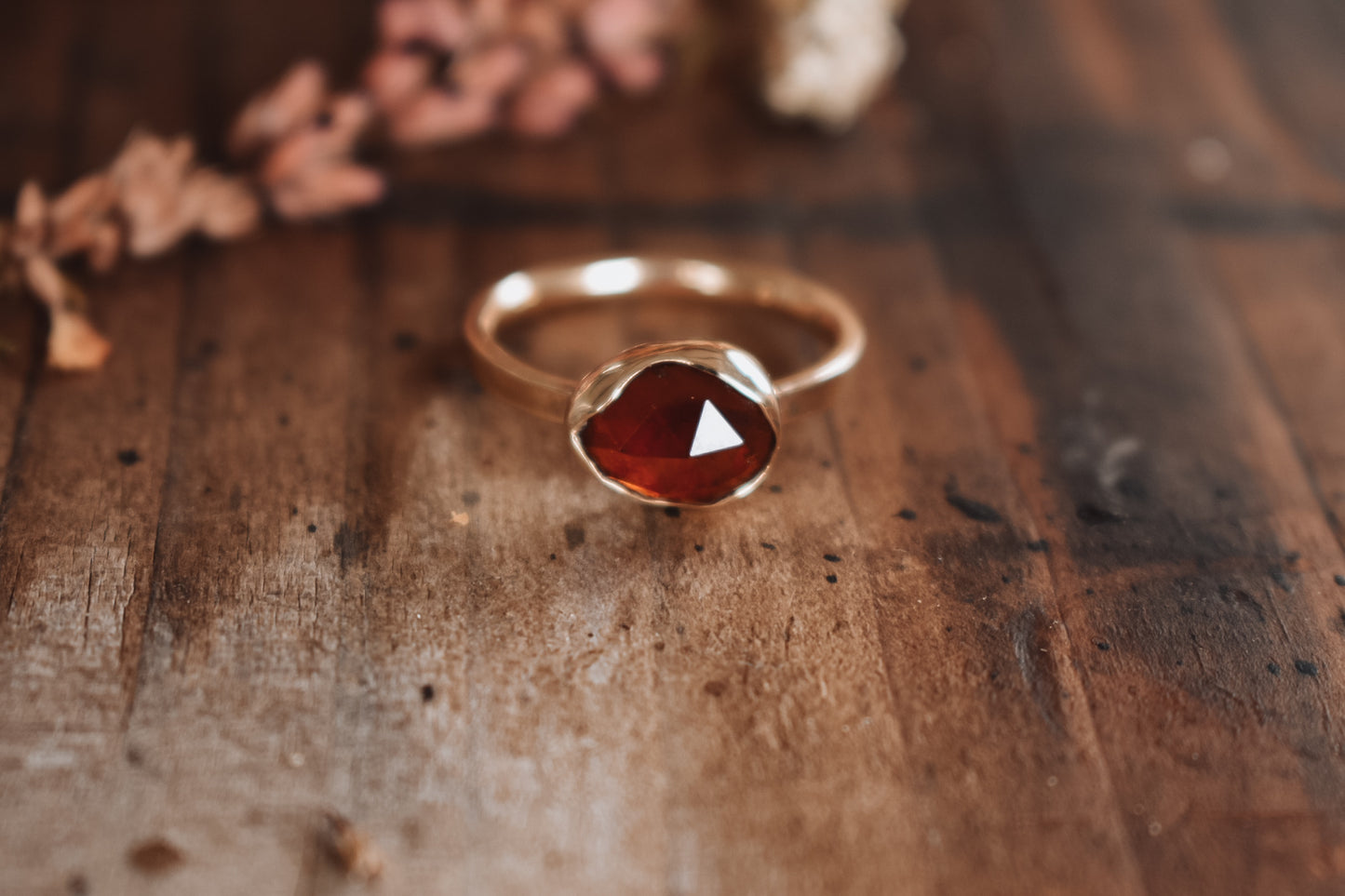 "Autumn Leaves" Red garnet & Gold Ring