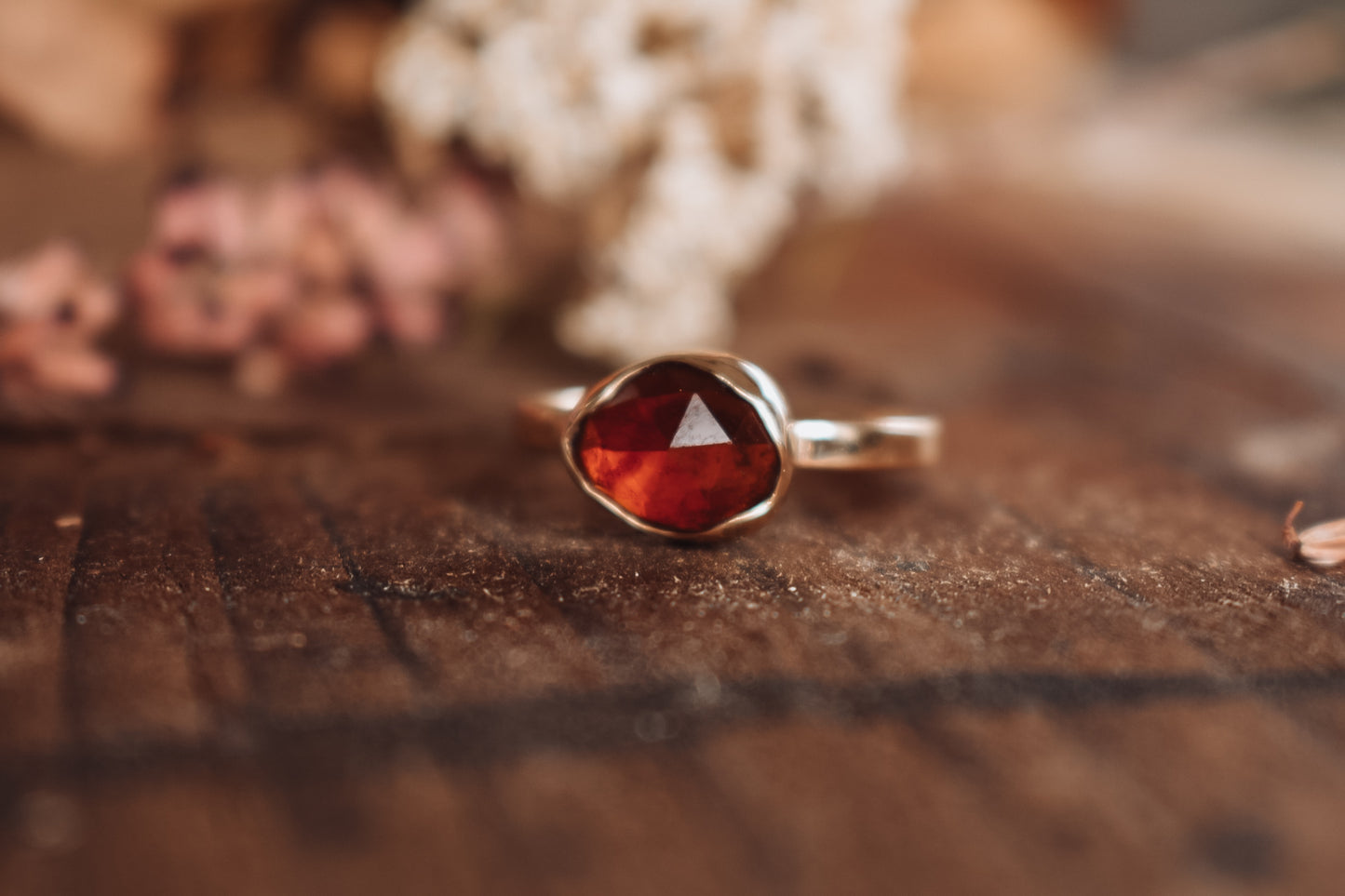 "Autumn Leaves" Red garnet & Gold Ring