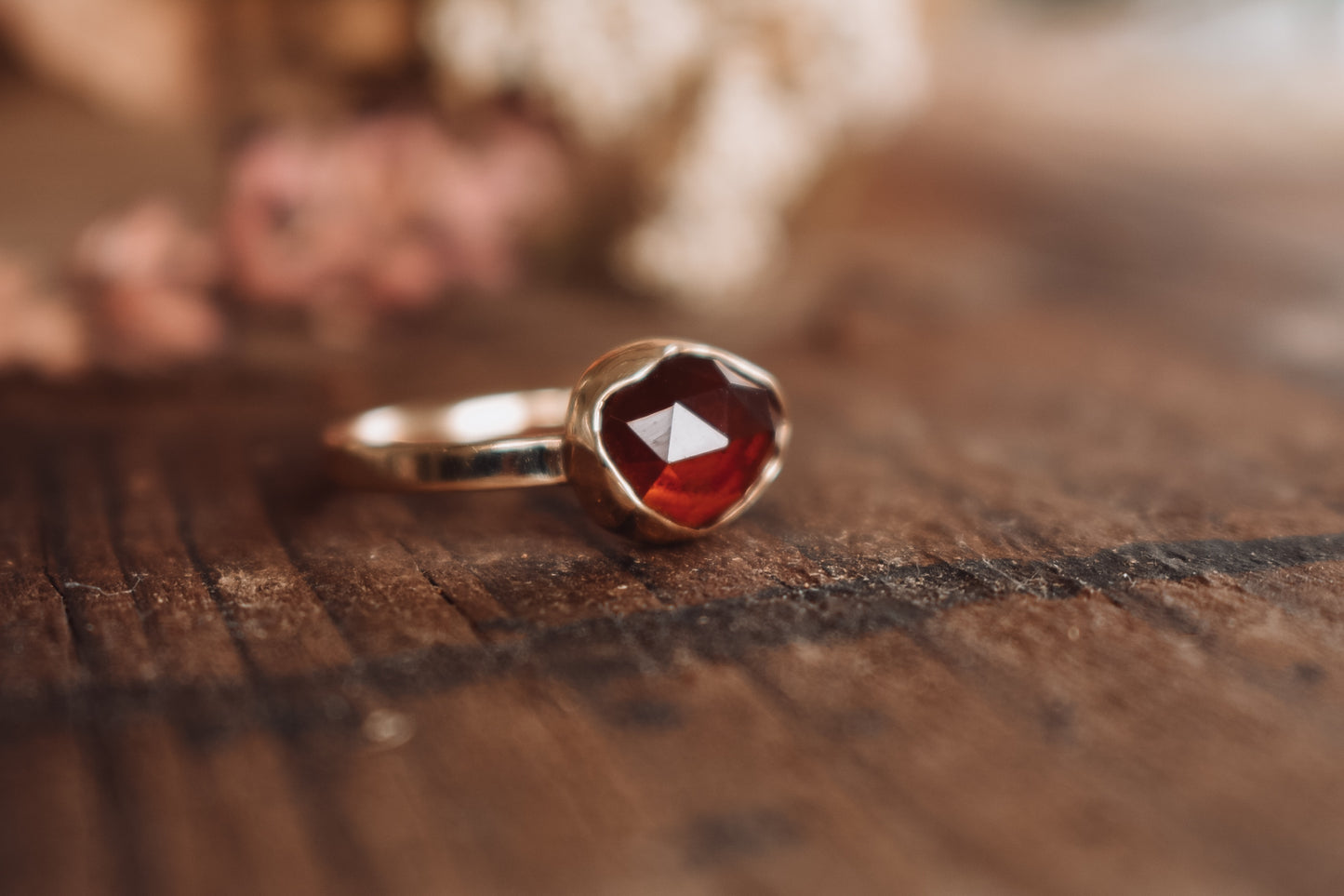 "Autumn Leaves" Red garnet & Gold Ring