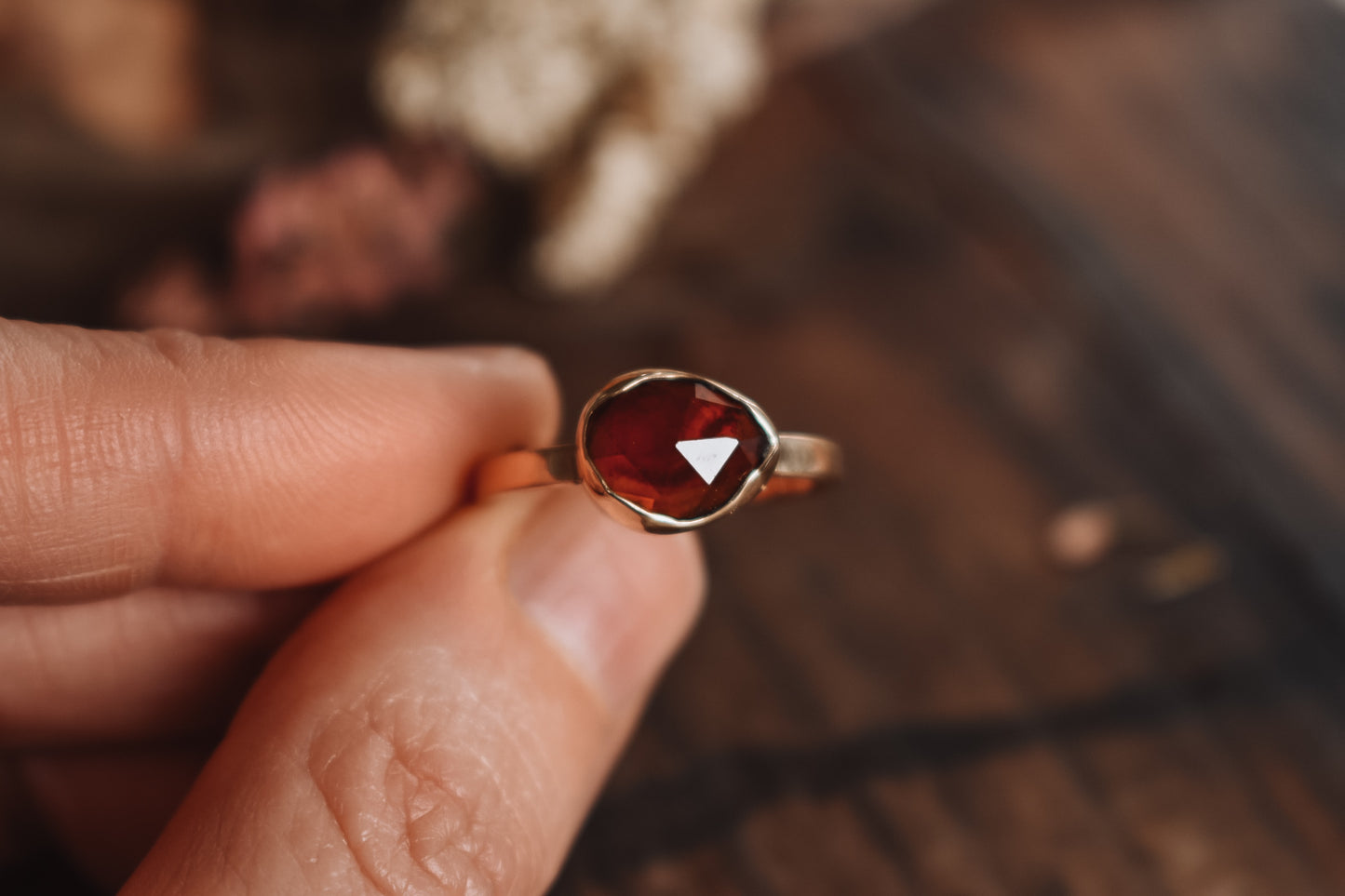 "Autumn Leaves" Red garnet & Gold Ring