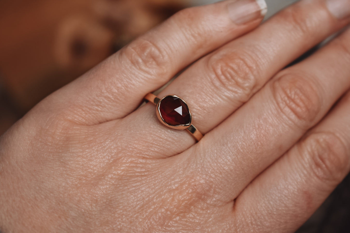 "Autumn Leaves" Red garnet & Gold Ring