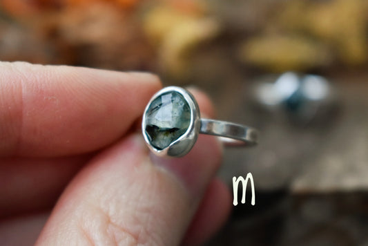 Tourmalated Prehnite & Eco Silver Ring