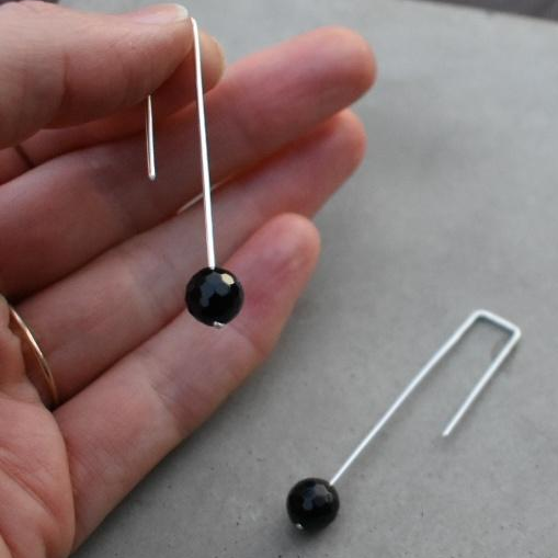 Black Agate Onyx Faceted Reversable Drop Earrings