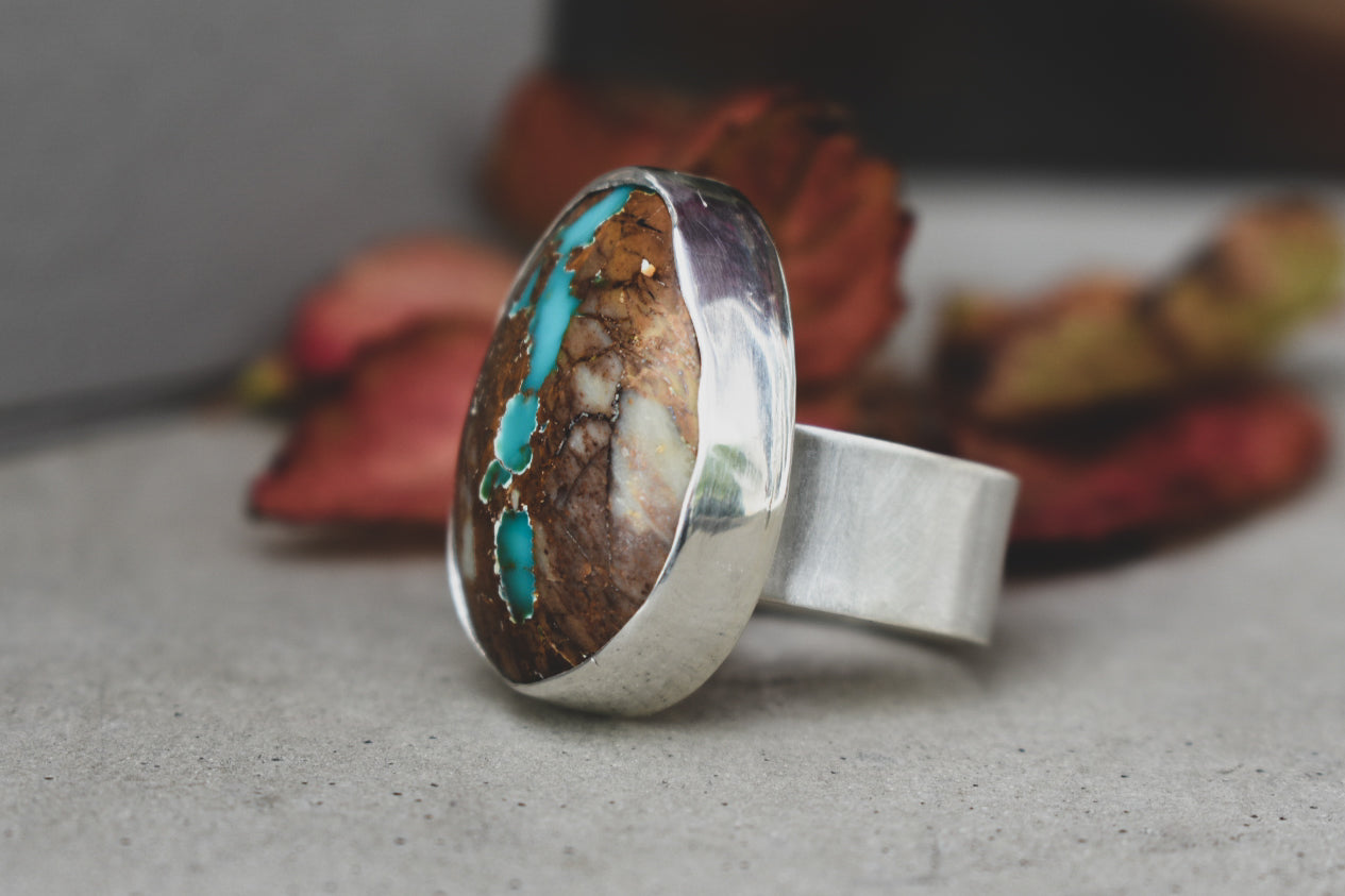 Royston Ribbon Turquoise Tear Shaped Silver Ring